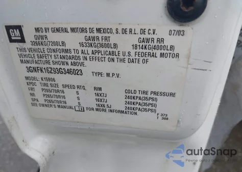 2003 Chevrolet Suburban 1500 Ls from USA, damaged, VIN 3GNFK16Z93G346023